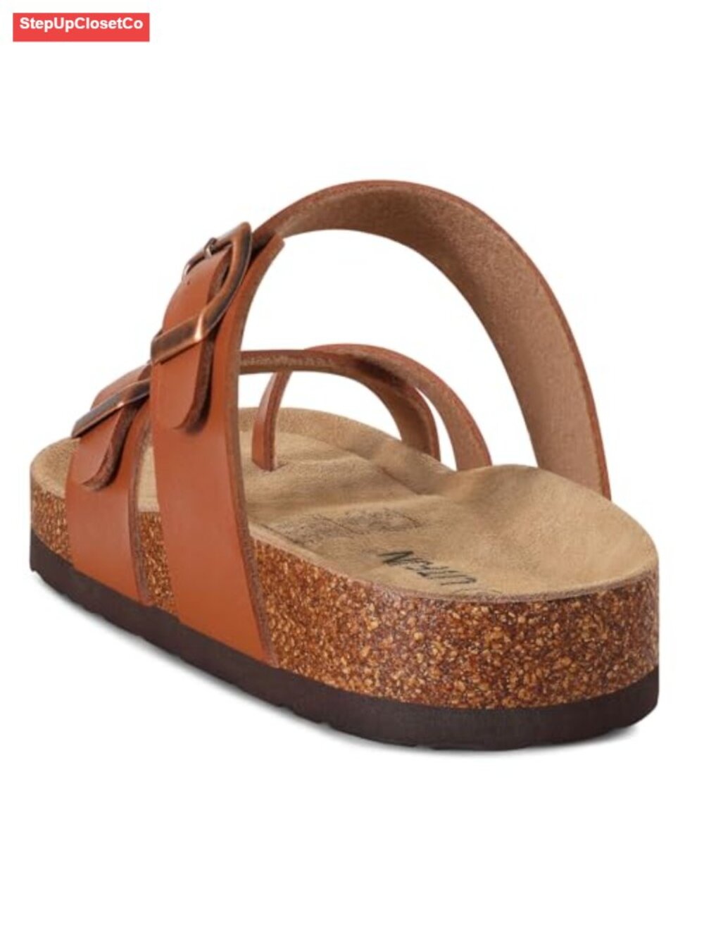 Genuine Suede Cork Footbed Sandals w/ Adjustable Buckle Slide - Picture 5 of 6